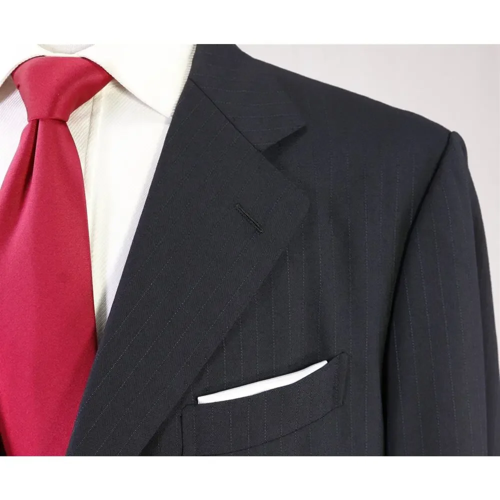 Mariano Rubinacci Napoli Navy Blue Tonstripe 3/2 Roll Lapel Wool Suit 42R